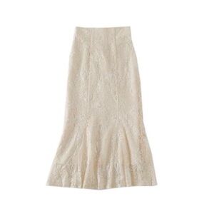 Japanese Kawaii Y2K Cottagecore Cream Lace Mermaid Flare Maxi Skirt